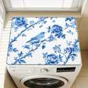 Blue Flower Washer and Dryer Covers for The Top, Chinoiserie Washing Machine Topper Protector Mat 23.5" x 19.6", Blue and White Home Dust-Proof Decor