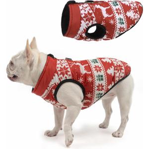 SCENEREAL Christmas Winter Dog Vest Coat with Harness Built in, Warm Puppy Jacket for Small Medium Dogs, Cold Weather Coat with Zipper, Fleece Puffer Vest Windproof Snow Clothes, L