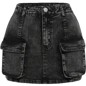 Girl's Denim Cargo Skirt Y2K Solid Low Waist Button Bodycon A Line Denim Skirt Slim Fit Mini Skirt with Flap Pocket, 10Y
