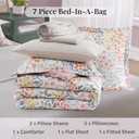 CASAAGUSTO Full Comforter Set, 7 Pieces Bed in a Bag Full Pinkish Floral Comforter Set with Flowers Leaves Pattern, Soft Seersucker Design All Season Full Size Bedding Set