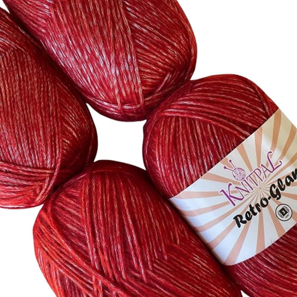Retro-Glam Metallic Yarn for Crocheting, 1-Pack (1280Yds / 400G), Free Patterns - Sparkle Yarn for Knitting - 3 DK Light Worsted Weight - Metallic Red