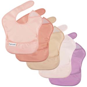 Tiny Twinkle Mess Proof Baby Bibs for Eating  Waterproof, Wipeable Toddler Bibs with Pocket  Baby Food Bibs for Girls & Boys(5 Pack, Girl Spring)