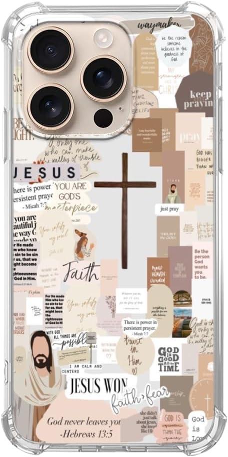 Christian Aesthetic Case Compatible with iPhone 16 Pro, Jesus Cross Case for iPhone 16 Pro, Cool TPU Shockproof Case Cover