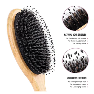 Hair Brush Boar Bristle Hairbrush for Curly Thick Long Fine Dry Wet Hair,Best Travel Bamboo Paddle Detangler Detangling Hair Brushfor Women Men Kids Adding Shine Smoothing Hair (Natural Wood)