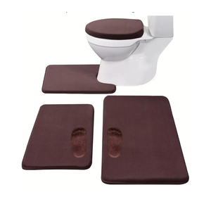 Madeals Memory Foam Bathroom Rug Set 4 Piece with Toilet Lid Cover and Mat Sets Combo, Bath Mat Set 3 Piece and U-Shaped Toilet Floor Rug Brown