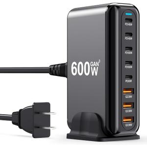 USB C Charger Block 600W Multi Port USB Fast Charging Station Hub GaN PPS PD 140W 100W Type C Wall Charger Power Adapter for Multiple Devices Laptop iPad iPhone 17 MacBook Galaxy S26 Android Pixel