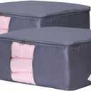 Comforter Storage Bags Pack of 2,Pillow Beddings/Blanket Clothes Organizer Storage Containers with Zippers, Breathable and Moistureproof (Grey 2pcs, XXL)