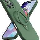 Mephoro Magnetic Stand for iPhone 16 Pro Max Case, Liquid Silicone, [Compatible with MagSafe][Built-in Kickstand&Ring Holder] Anti-Scratch Soft Microfiber Lining, Midnight Green
