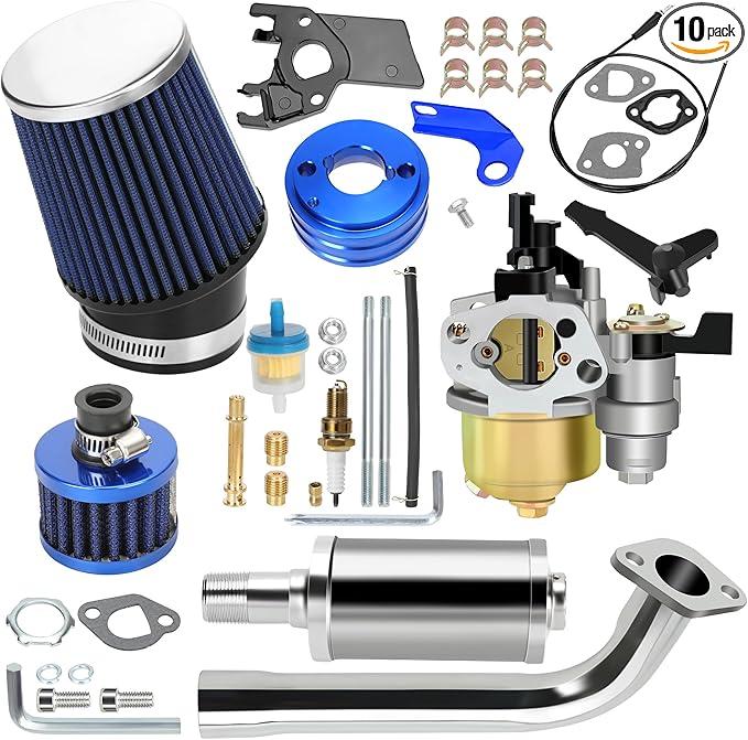 YOXUFA 212cc Carburetor Exhaust Pipe Muffler Stage 2 Kit Replacement for Predator 212cc 224 196cc 200cc GX200 Engine Coleman CT200U BT200X Baja MB200 Hammerhead 80T Mini Bike Go Kart Parts