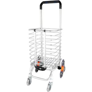 Qtqgoitem Lightweight Stair Climb Multipurpose 8 Wheel Aluminum Folding Utility Cart for Laundry, Shopping, Grocery, Transport up to 110 Pounds, Silver White (model: 6a6 0c3 bcb 03f 17d)