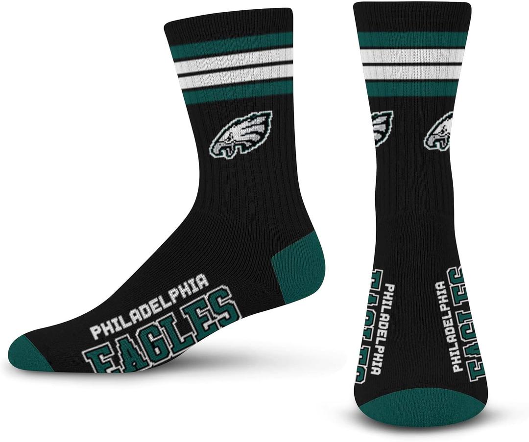For Bare Feet NFL 4 Stripe Deuce Crew Sock, Philadelphia Eagles, Large