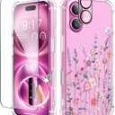 GVIEWIN for iPhone 16 Case Floral, with Screen Protector&Camera Lens Protector, [Non Yellowing] Soft Shockproof Clear Phone Protective Cover for Women, Flower Pattern Design 6.1"(Floratopia/Colorful)
