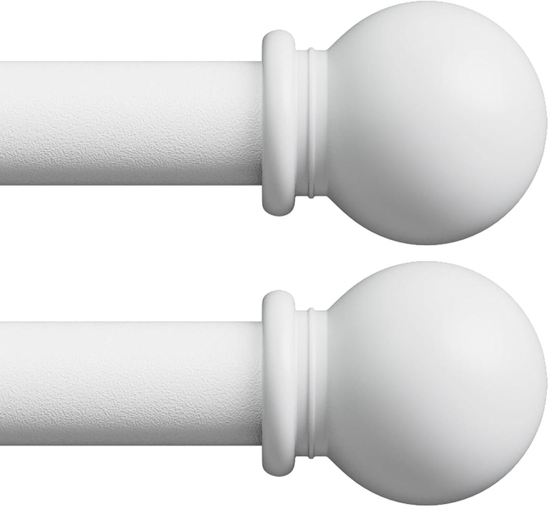 White Curtain Rods for Windows 28-48 inch, 2 Pack 5/8" Curtain Rod Set with Brackets, Splicing Adjustable Curtain Rod for Bedroom, Kitchen, Living Room, Matte White