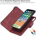 iCoverCase for iPhone X/XS Wallet Case with Card Holder and Wrist Strap, PU Leather Kickstand Card Slots Zipper Pocket Magnetic [Detachable] Flip Cover Case 5.8 Inch (Claret)