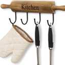 MyGift Rustic Burnt Brown Wood Kitchen Hooks for Hanging Cooking Utensils, Coffee Mugs and Hand Towels, Decorative Rolling Pin Design Kitchen Wall Decor with 4 Hooks