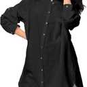 FASHIONSPARK Womens Casual Button Down Shirt Long Sleeve V-Neck Linen Blouse Plus Size Tunic Tops with Pocket Black, Small
