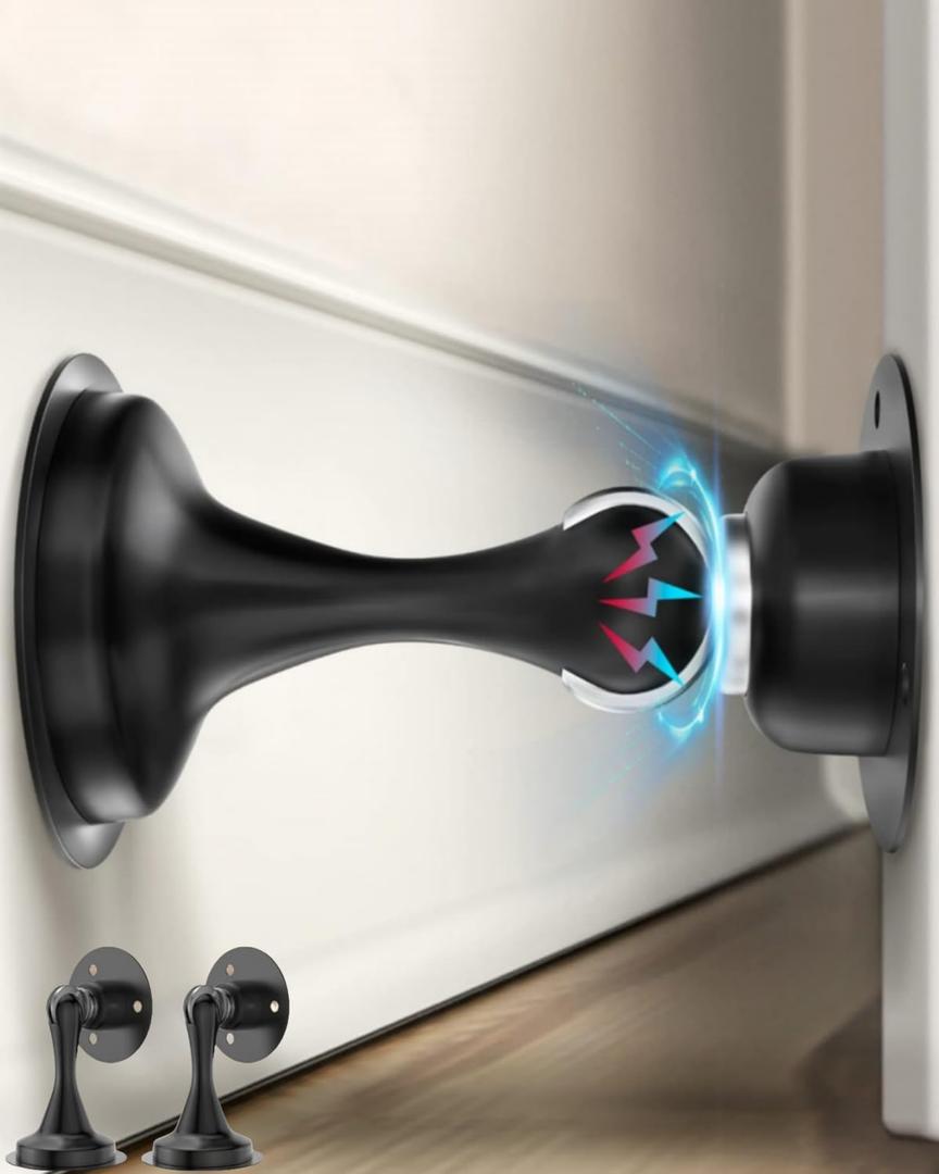 Magnetic Door Stopper 2 Pack - Black Door Stoppers Keep Door Open Strong Magnetic Door Stop for Bottom of Door, Strong Door Holder for Wall and Floor Mount