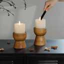 NIKKY HOME Farmhouse Wooden Candle Holders Set of 2, Rustic Solid Wood Pillar Candlesticks Pedestal, Fireplace Mantle Table Centerpiece Decor, Brown