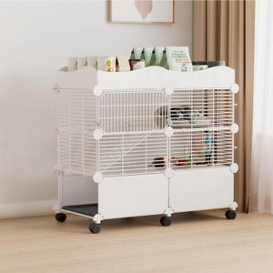 STILLCOVE Small Guinea Pig Cages Indoor, C&C Chinchilla Rat Cage Rabbit House on Wheels with Tray
