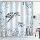Sea Turtle Shower Curtain Teal Blue Ocean Beach Coastal Summer Shower Curtains for Bathroom Waterproof Polyester Fabric Bath Curtain 72 x 72 Inch with 12 Hooks