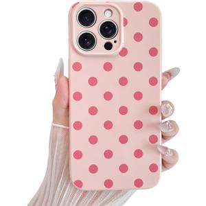 Compatible with iPhone 15 Pro Max Case Cute Polka Dot Phone Case Soft Slim TPU Shockproof Phone Cover Full Camera Protection for Women Girls - Pink