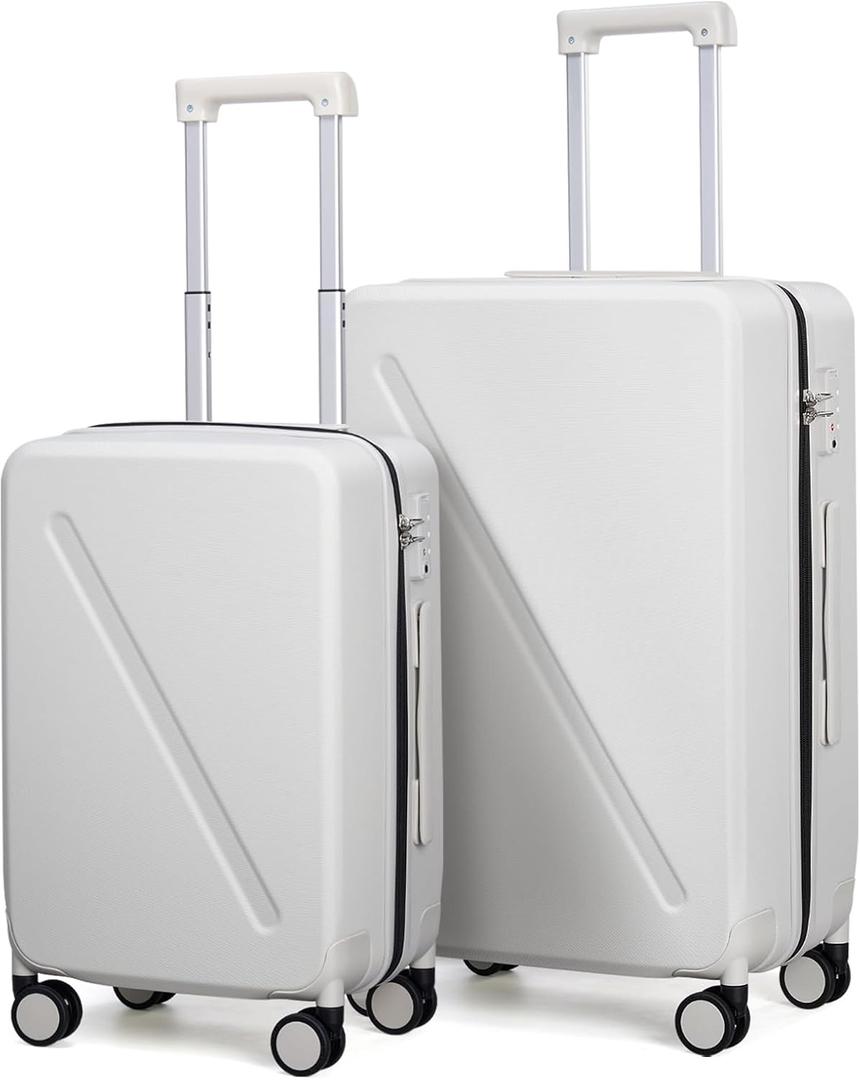 MILADA 2 Piece Luggage Sets, Hard Case Luggage set TSA Approved, Suitcase With Wheels Set 20 Inch Carry On Bag Luggage 28 Inch For Long Trip, Smoke White