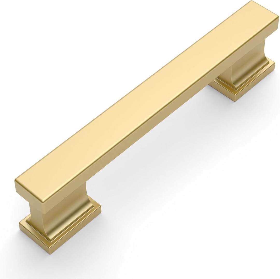 Amerdeco 10 Pack Brushed Gold Cabinet Hardware - 3-3/4 Inch(96mm) Hole Center Drawer Pulls for Kitchen & Bathroom Dresser (3-3/4"/96MM Hole Center)