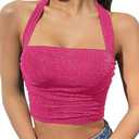 OYOANGLE Women's Glitter Sparkly Sleeveless Tie Backless Ruched Crop Halter Tops Party Clubwear M