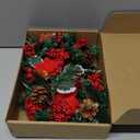 Yilloog Set of 8 Christmas Candle Rings Wreaths Berry Pinecone Red Poinsettia Wreaths Rings Xmas Mini Candle Holders for Christmas Wedding Table Centerpiece Decor (Stylish)