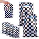 2 x XIHIRCD 50pcs Race Car Party Favor Bags, Holographic Black and White Race Cars Goodie Bags Iridescent Checkered Gift Bags Checkered Candy Treat Bags for Race Car Birthday Party Supplies