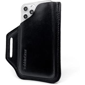 TobbinGear Leather Belt Phone Pouch, Leather Cell Phone Holster, Universal Phone Case with Belt Loops, for Men and Women Large Black