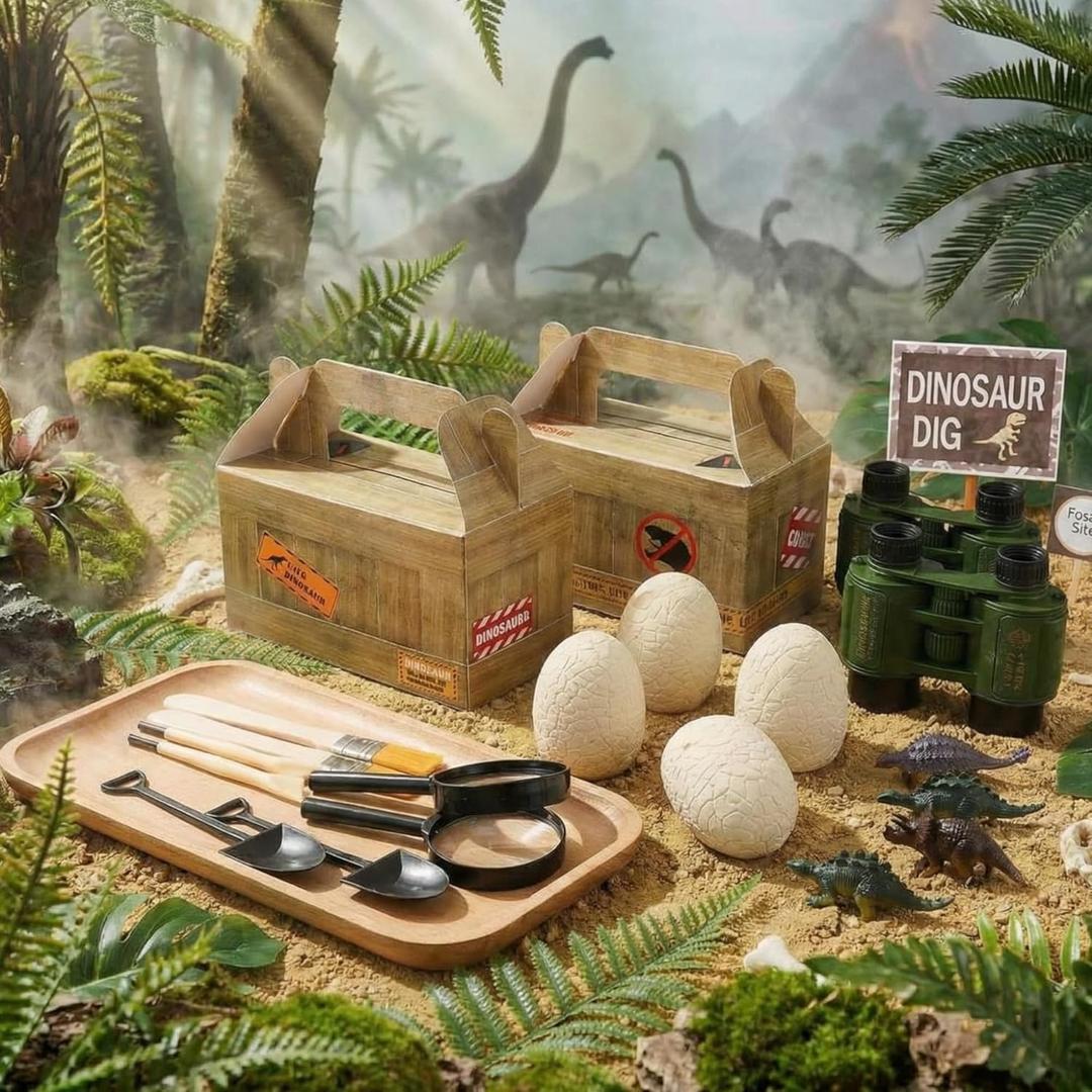 Bucherry 56 Pcs Dinosaur Eggs Dig Kit Toys for Kids Dinosaur Party Favors Dino Treat Boxes Telescope Excavation Tools Eggs Surprise Dino Birthday Decorations for Boys Girls