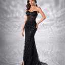 Women's Elegant Strapless Maxi Prom Dress Evening Gowns with Slit (Black, S)