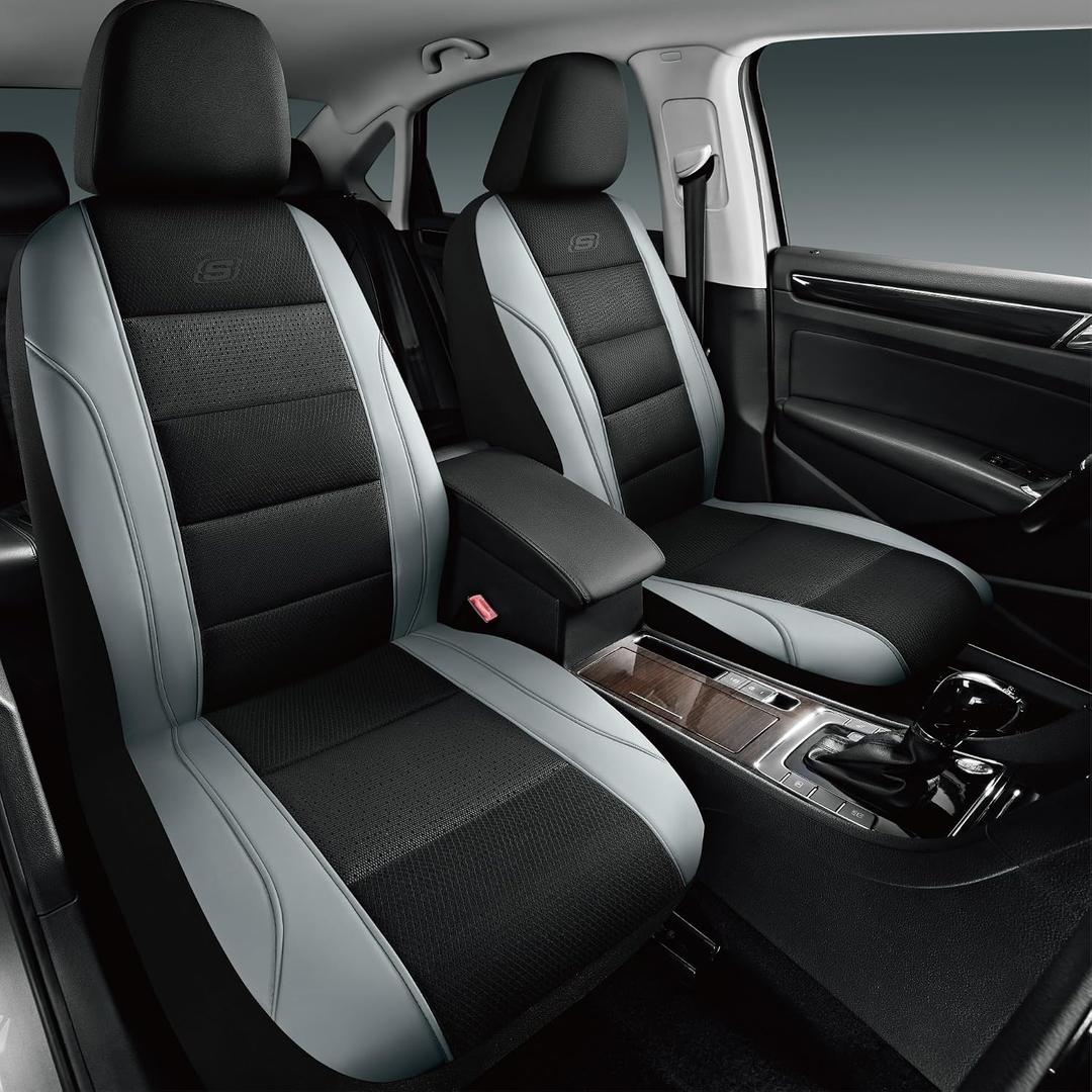 Skechers Mens Air-Cooled Seat Covers, Memory Foam Car Seat Covers Front Seats, Airbag Compatible,Universal Fit for Most Cars, SUVs, Vans and Trucks,Grey