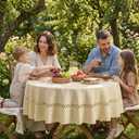 Horaldaily Light Coffee Farmhouse Style Tablecloth with Decorative Cutouts, 6060 Inch Round Polyester Table Cloth, Wrinkle Resistant Washable Table Cover for Dining Wedding and Outdoor