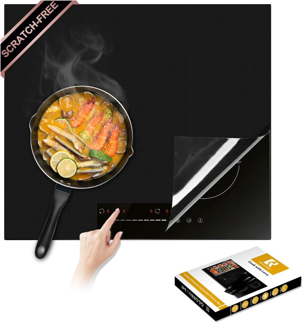 Large Silicone Induction Cooktop Protector Cover Stove Mat 21.2" x 35.4" (Magnetic) | 300C (572F) Heat-Resistant | Power Boost Compatible | Prevents Pot Sliding & Scratches