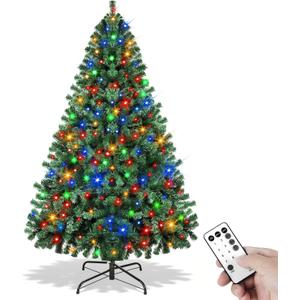 Prelit Christmas Tree 6ft with Remote Control, 8 Light-Modes Artificial Christmas Trees with Lights, Xmas Tree with 1000 Thick Branch Tips & 250 Lights, Easy Assembly Holiday Décor for Home