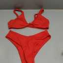 geluboao Bikini Set for Women Solid V Neck Knot Front Push Up High Leg Thong Two Piece Swimsuit (Large, Red)