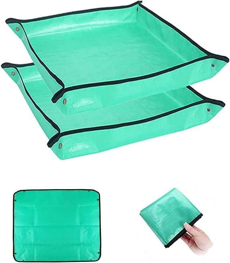 BIUWING 2PCS 26.8" x 26.8" Plant Repotting Mat Waterproof Transplanting Mat Indoor Succulent Potting Mat Portable Gardening Soil Changing and Watering mat Square and Foldable Garden mat (Green)