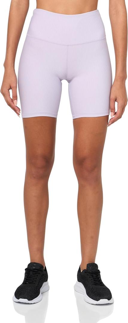 Champion Bike Shorts, Soft Touch, Moisture Wicking, Pocket Leggings for Women, 7" & 25" (Small, Morning Dew Purple Ribbed Bike Short)