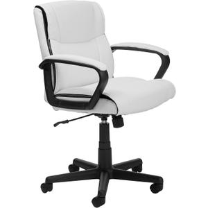 Amazon Basics Office Task Chair with Adjustable Height, 360 Swivel, Padded Armrests, Mid-Back, 275 Pound Capacity, BIFMA Certified, 24.2"D x 24"W x 38.6"H, White Faux Leather
