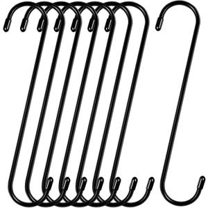 HiGift 8 Pack 12 Inch Long S Hooks for Hanging Plants, Large Plant Hooks for Hanging Baskets Heavy Duty, Black Extender Hooks for Kitchenware, Pergola, Closet, Flower Basket, Bird Feeder, Wind Chimes