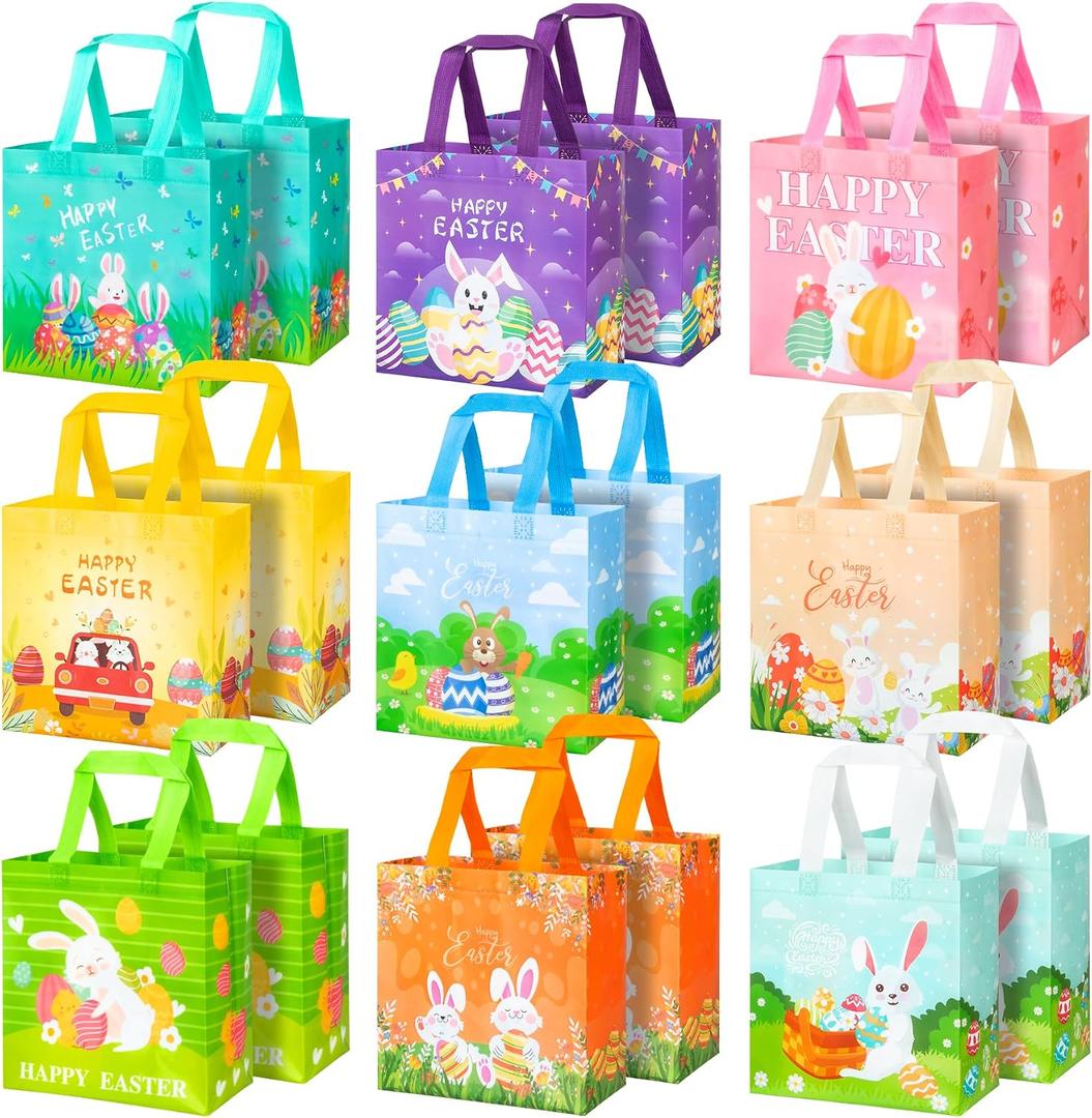 RICEDUO RICEUO 18-Pack Easter Egg Hunt Bags, Easter Tote Bags with Handles for Kids, Reusable Non-Woven Exchange Gifts Wrapping Bag for Holiday Baskets, Egg Hunt Game Party Supplies