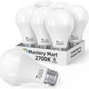 MASTERY MART A19 LED Bulbs 60 Watt Equivalent, 9W Non-Dimmable, Flicker-Free, 800 Lumens, Soft White 2700K, E26 Base, 10000 Hours, Energy Saving, Bright for Living Room, Bedroom, 6 Pack