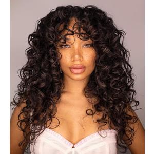 GKtineke-Curly-Wig Big-Curly-Wigs-for-White-Black-Women 20 Inch- Long-Curly-Wig-with-Bangs Synthetic-Hair-Replacement-Wigs-for- Cosplay and Daily(Ombre Ginger (Brown)