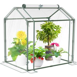 Mini Greenhouse for Indoor Outdoor Plants, Durable Green House with Roll-up Zipper DoorGrow Plant House Tent with Transparent PVC Cover 33.5x23.2x32.5