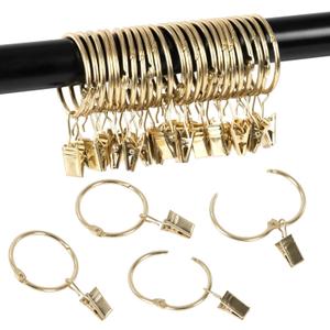 Openable Curtain Rings with Clips,3inch Inner Diameter,Heavy Duty Rustproof Metal Decorative Vintage Drapery Rings Curtain Clips Rod Hangers Door Curtain and Shower Curtain Rings Gold Zocang