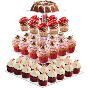 Cupcake Stand, 4 Tier Cupcake Stands for 52 Cupcakes, Square Acrylic Dessert Table Display, Clear Cupcake Tower Holder Display for Birthday, Wedding, Baby Shower, Party