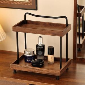 2-Tier Bathroom Counter Organizer,Wood Countertop Organizer for Storage,Makeup Organizer Cosmetics Storage Display Rack,Counter Shelf for Bathroom Organization(Wood & Black)
