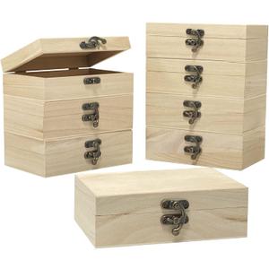 8 Pack 6 X 4 X 2 Inch Unfinished Wooden Box For Crafts Small Keepsake Box Treasure Chest Wood Jewelry Box